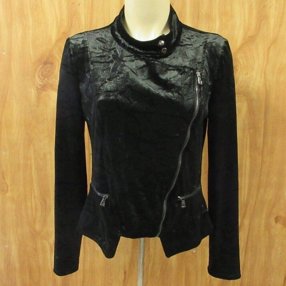 LOLA & SOPHIE Crushed Velvet‎ Goth Moto Zip Up Jacket Size S Mandarin Collar NEW